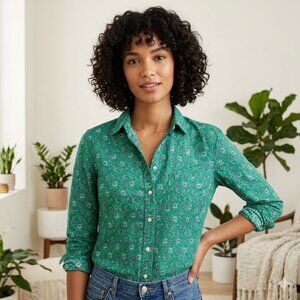 NWT J.Crew Women's Button Down Shirt Size XS Green Paisley Floral Long Sleeve